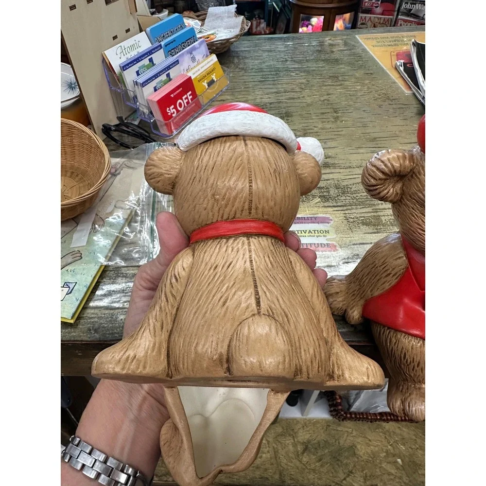 Vintage Hand Painted Mr & Mrs Christmas Bear Shelf Sitters